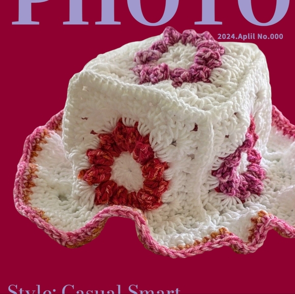 Handcrafted Crochet Hat - White and Pink - Picture 3 of 6